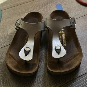 Birkenstock Metallic Silver Thong Sandals
